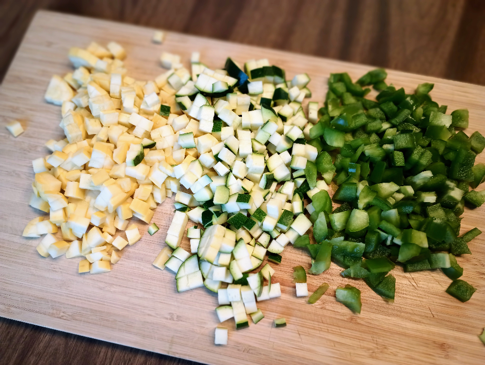 Vegetarian TexMex Rice Bake - dicing the veggies