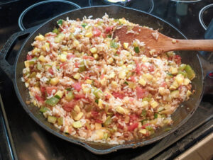 Vegetarian TexMex Rice Bake with the rice mixed in