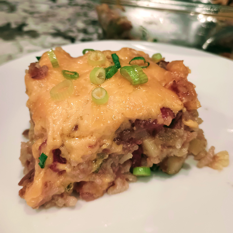 Vegetarian TexMex Rice Bake - a slice