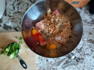 Spicy Turkey Meatloaf - mixing ingredients