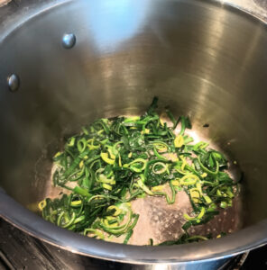 Broccoli Cheese Soup - simmer the leeks