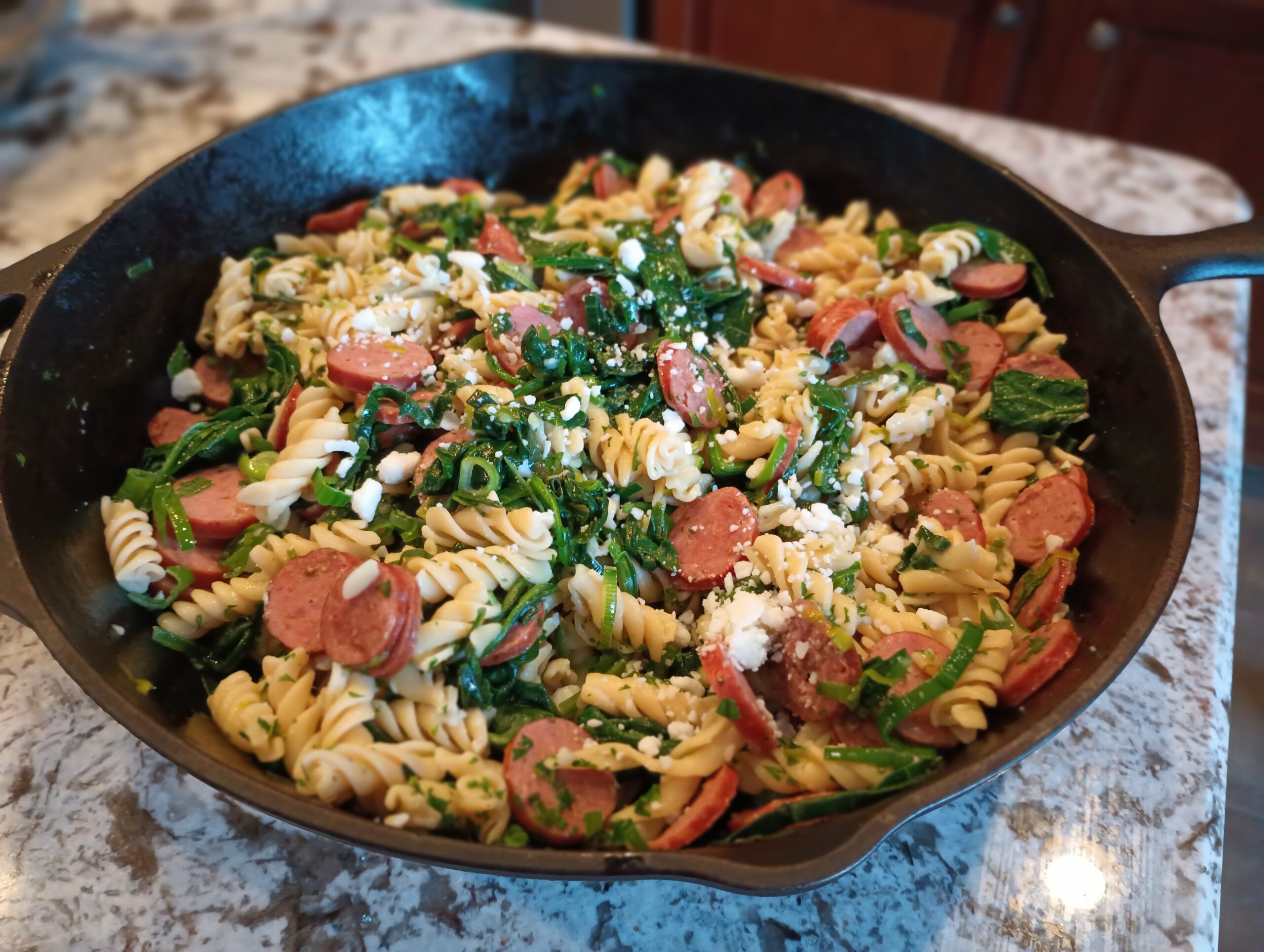 Chickpea Rotini with Spinach and Sausage